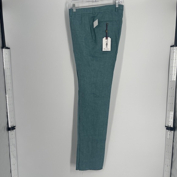 Robert Graham Men Blue Delave Flat-Front Linen Suit Trousers Dress Pants Sz 34R - Picture 8 of 10